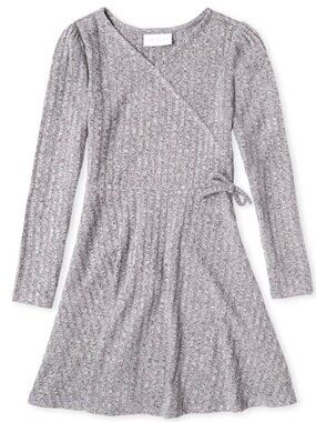 Childrens Place | Gray Girls Lightweight Sweater Knit Faux Wrap Dress | Size 7/8